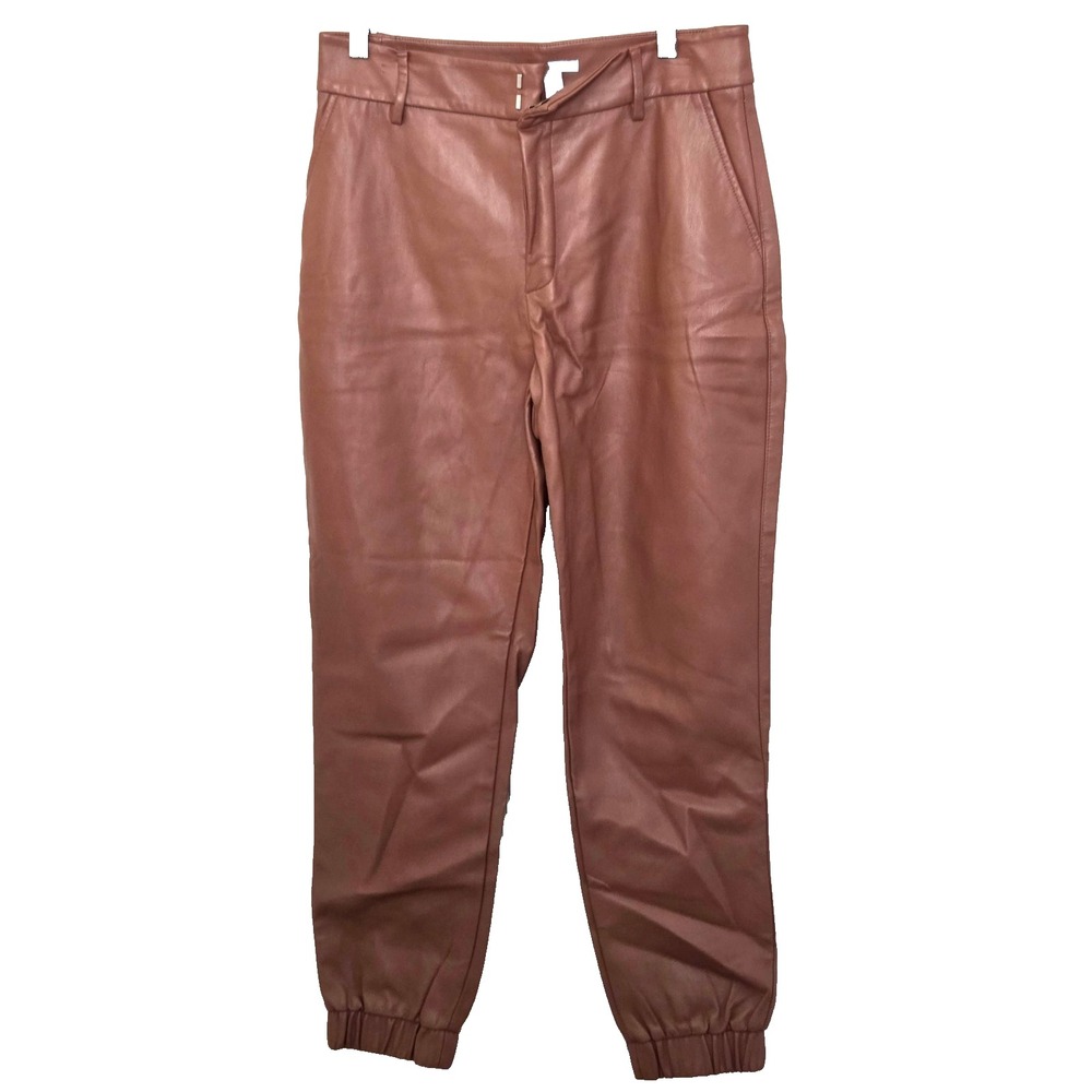 Bar III Faux Leather Jogger Pants Brown Pull On Elastic Waist Size 8 - Picture 1 of 6